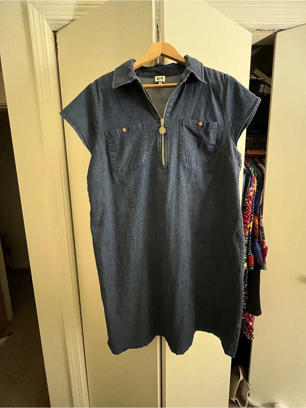 Anne Klein Denim Zip Front Shift Dress